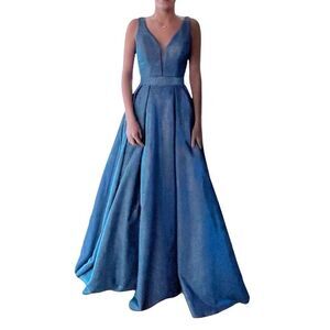 Formal Long Full Skirt Prom dress with pockets - Size 2 - Peacock Blue